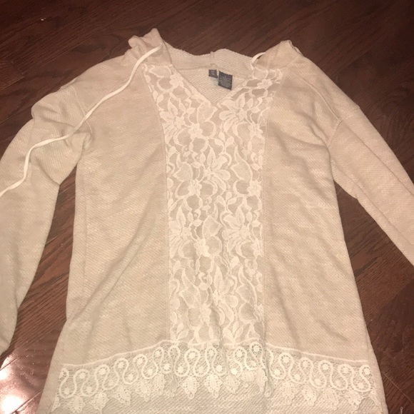 Tan and white lace sweater/sweatshirt - Picture 1 of 1